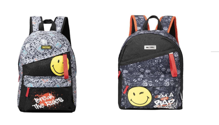 IN-STOCK:SmileyWorld™ backpack — featuring iconic emoji-style graphics and bold, playful colors.